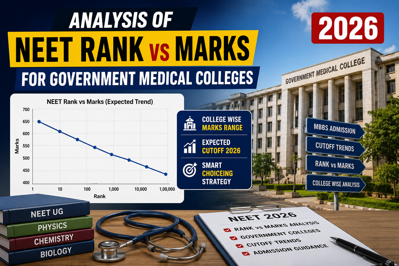 Analysis of NEET Rank vs Marks for Government Medical Colleges in 2026